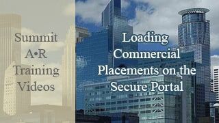 City skyscrapers with text overlay about loading commercial placements on the secure portal