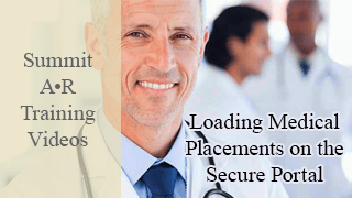 Smiling male doctor in white coat and blue tie with text overlay about training videos and secure portal