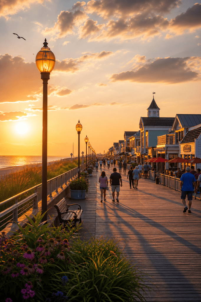 Delaware debt collection agency serves clients near the scenic Rehoboth Beach boardwalk at sunset